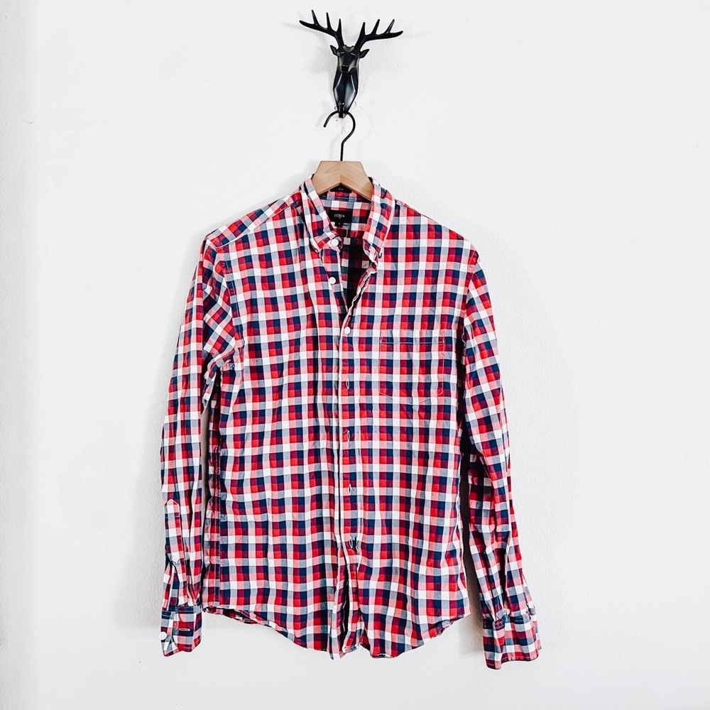 J.Crew Men's Red Blue Plaid Button Down Shirt Size Medium